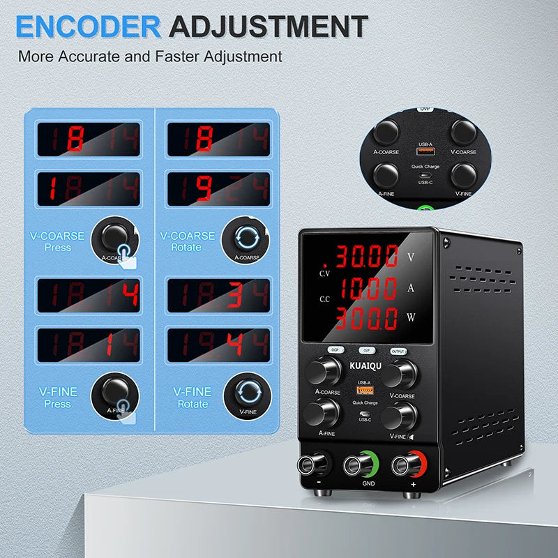 KUAIQU SPS3010S DC Power Supply 30V 10A Lab Power Source OCP OVP OUTPUT Switching Voltage Regulator Phone Repair Plating Testes