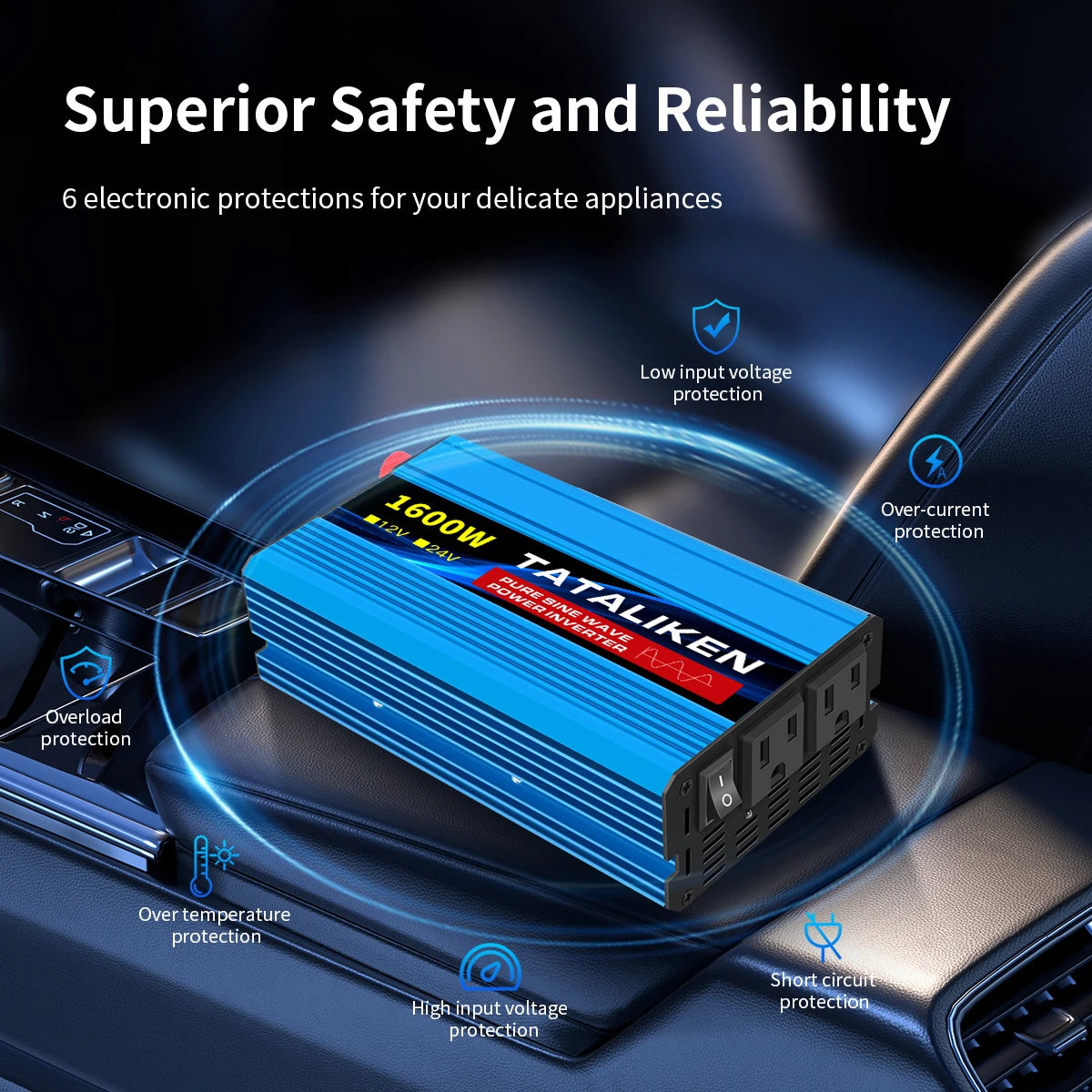 1000W/22000W/3000W/4000W 2 Sockets  Household Car Inverter DC12V to AC110V Pure Wave String 60HZ