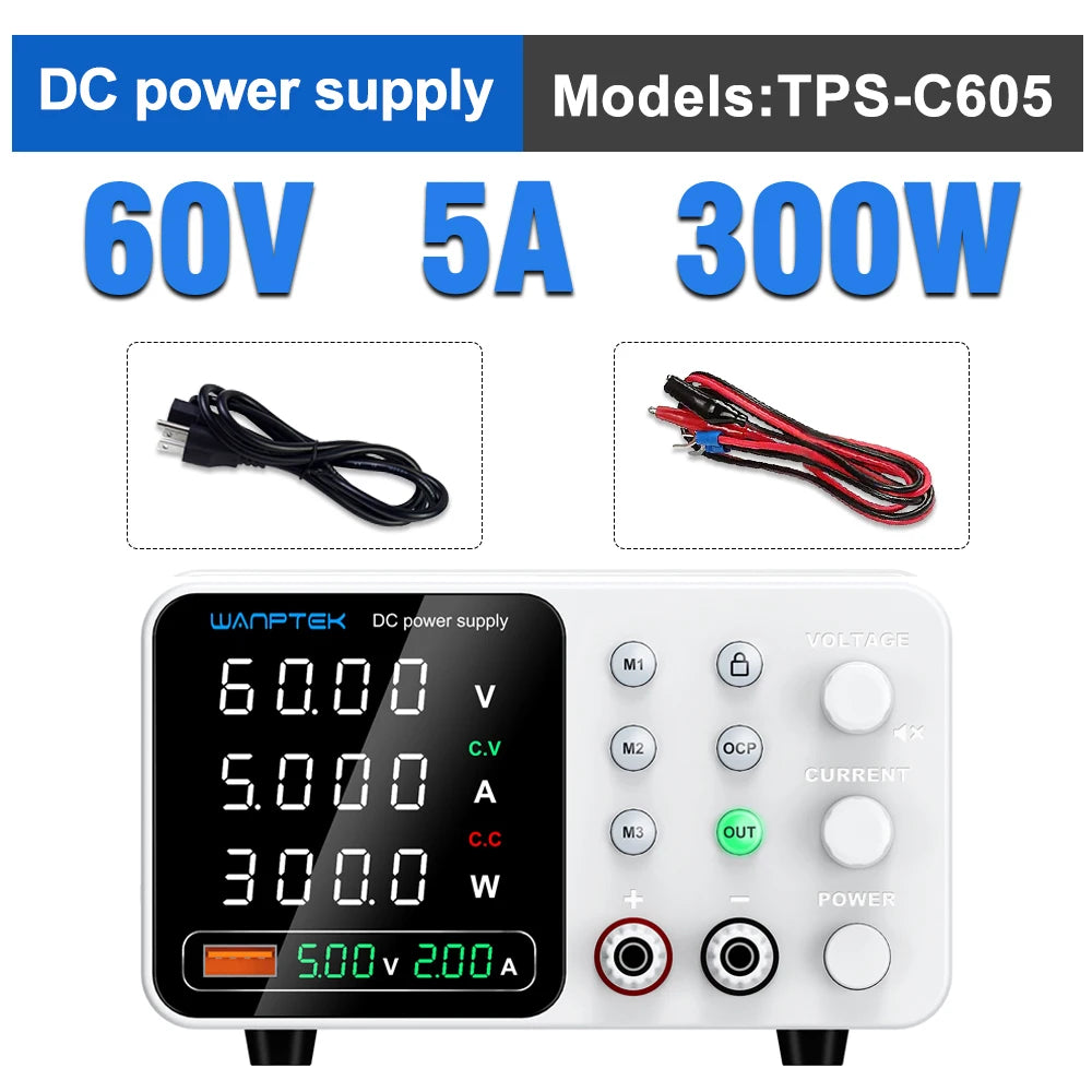 Wanptek Adjustable Lab DC power supply 30V 5A 10A 60V 5A Bench Power Source Stabilized Voltage USB power supply 120V 3A 160V 2A