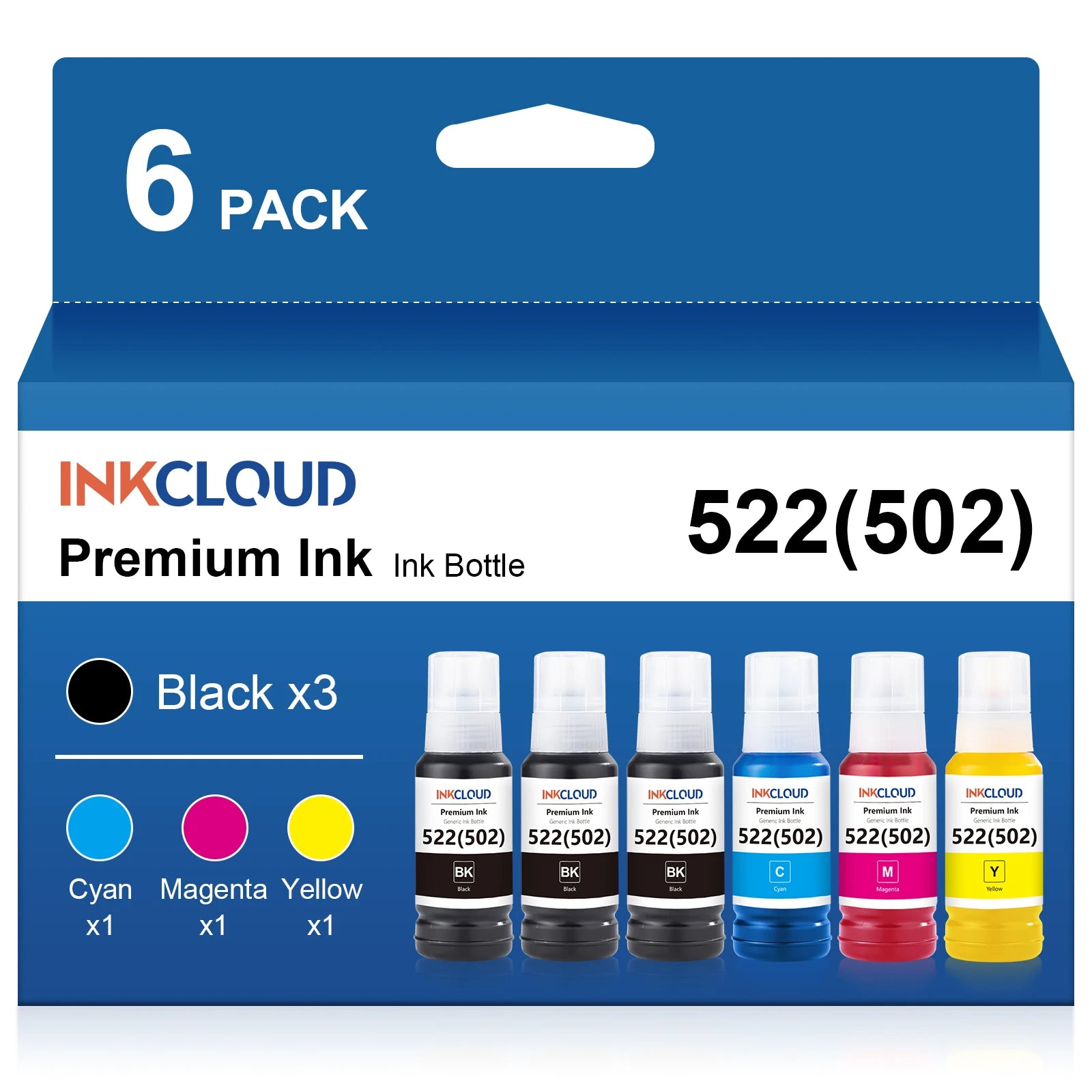 INKCLOUD 522 Ink Refill Bottles Replacement for Epson 522 502 ET-2800 ET-4800 ET-2400 ET-2803 ET-2720 ET-4700 ET-4810 ET-2840