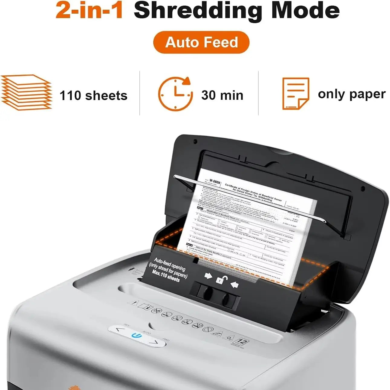 Bonsaii 110-Sheet Micro Cut Paper Shredder Auto Feeder Heavy Duty Paper Shredder for Office Use with 6 Gal large Wastebin