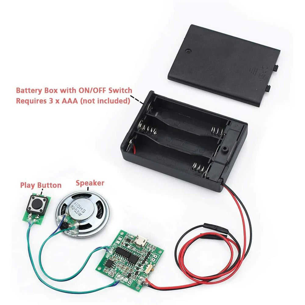 Recordable Sound Module 8M MP3 WAV Music Voice Player Programmable Board with Speaker Button Control for Music Box Greeting Card