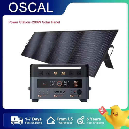 Oscal Blackview Portable Power Station 2400W AC Output 1872Wh LiFePO4 Battery 16 Outlets 80% Charge in 1Hr With 200W Solar Panel