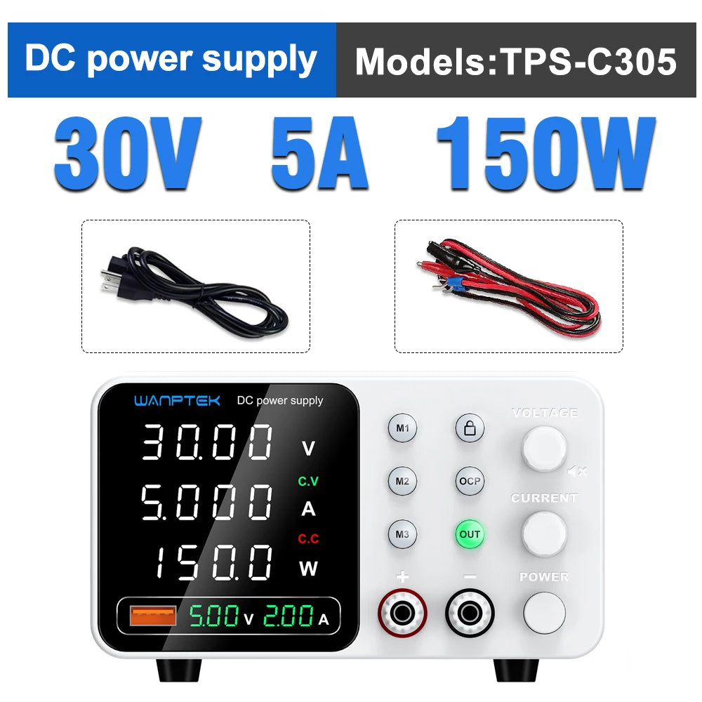 Wanptek Adjustable Lab DC power supply 30V 5A 10A 60V 5A Bench Power Source Stabilized Voltage USB power supply 120V 3A 160V 2A