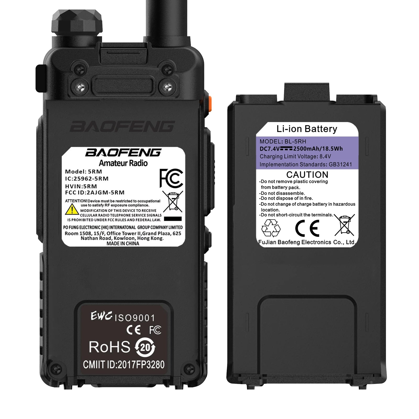 Baofeng 5RM 8W Ham Radio 136-174/220-260/400-520MHz 6-Band Two Way Radio NOAA Weather Receiver One Key Frequency Match UV-5RH