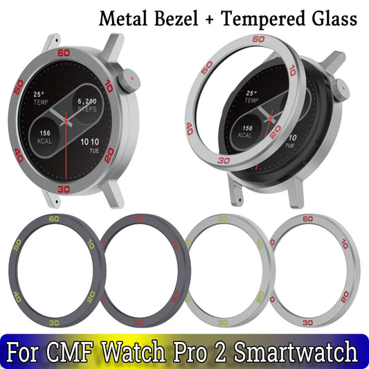 Metal Bezel Ring Replacement Case Cover Ring Tempered Glass Protective Flim Metal Watch Bezel for CMF by Nothing Watch Pro 2
