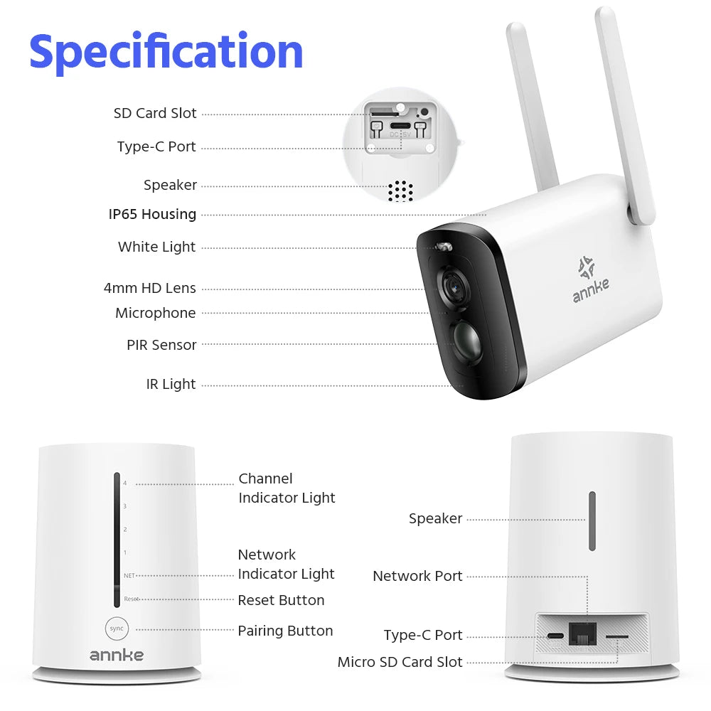 Annke 4MP solar security cameras 4CH Wireless NVR 4mm color night vision camera Audio 2.4G 5.8G dual-band WiFi IP Camera Outdoor