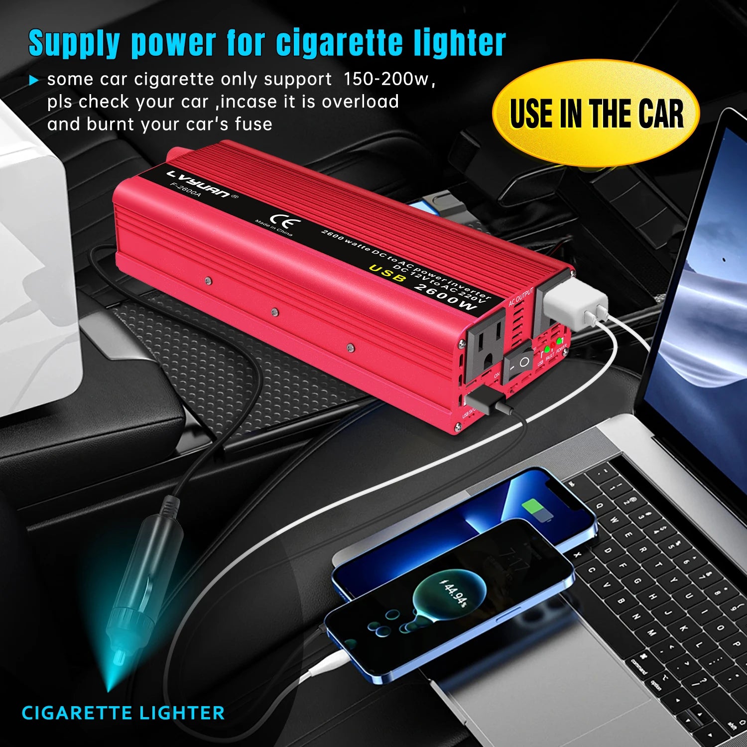 AC110V Power Inverter DC/AC 12V to 120V Car Inversor US Standard Socket 60Hz Outdoor Battery Adapter