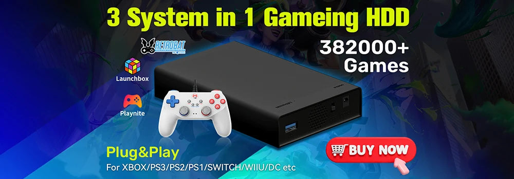 Launchbox Gaming Hard Drive Disk Retro Game Console for PS4/PS3/PS2/WiiU/Wii/N64/DC/PS1 for Win PC/Laptop With 3760+PC/3D Games