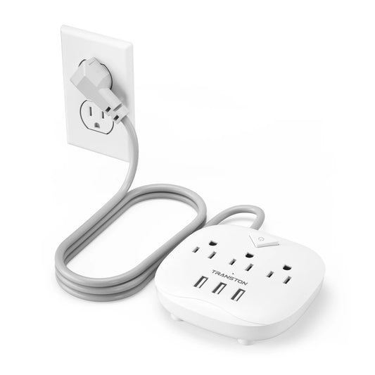 TRANSTON power strip with switch, 3power strip, 3 USB Ports, 3.3ft Extension Cord, Quick Charge, Fire Resistant, For Home