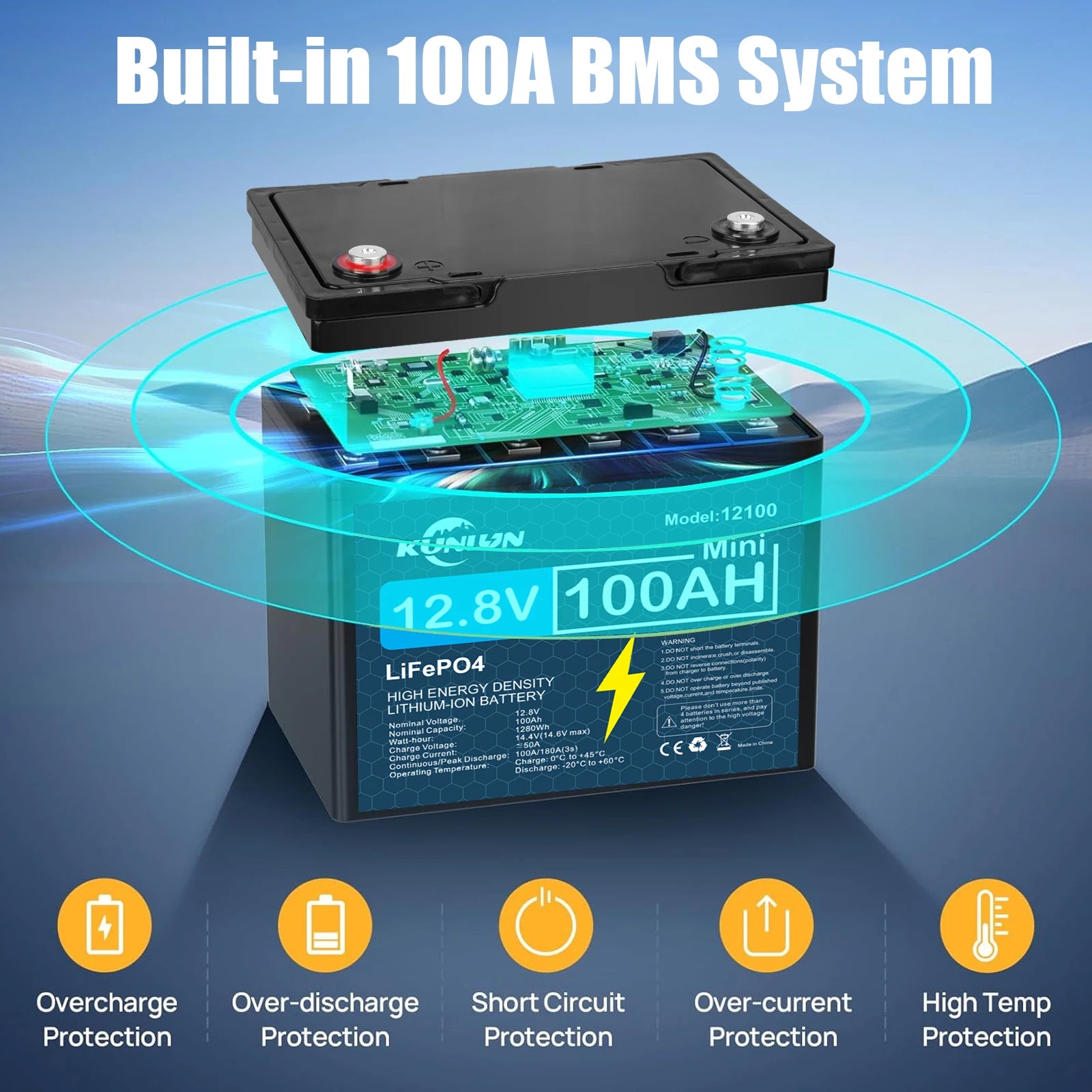 12V LiFePO4 Battery 30Ah 60Ah100Ah 120Ah 12.8V Lithium Iron Phosphate Batteries Pack 5000 Cycles RV Cart Boat Solar Battery