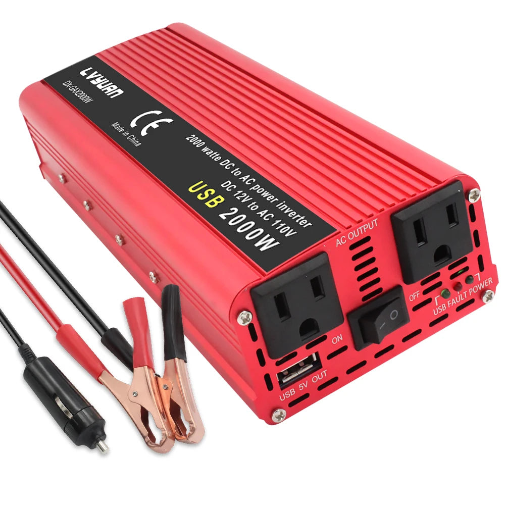 AC110V Power Inverter DC/AC 12V to 120V Car Inversor US Standard Socket 60Hz Outdoor Battery Adapter