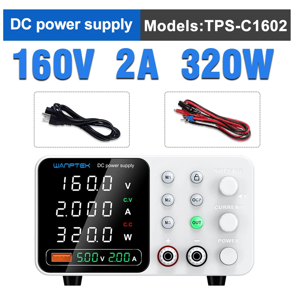 Wanptek Adjustable Lab DC power supply 30V 5A 10A 60V 5A Bench Power Source Stabilized Voltage USB power supply 120V 3A 160V 2A