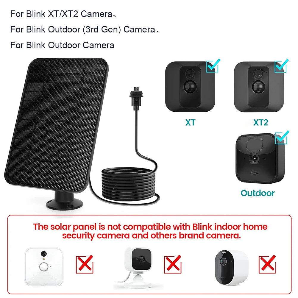 4W Waterproof Solar Panel Battery Charger with Rubber Plug for Blink XT XT2 and Blink Outdoor Camera