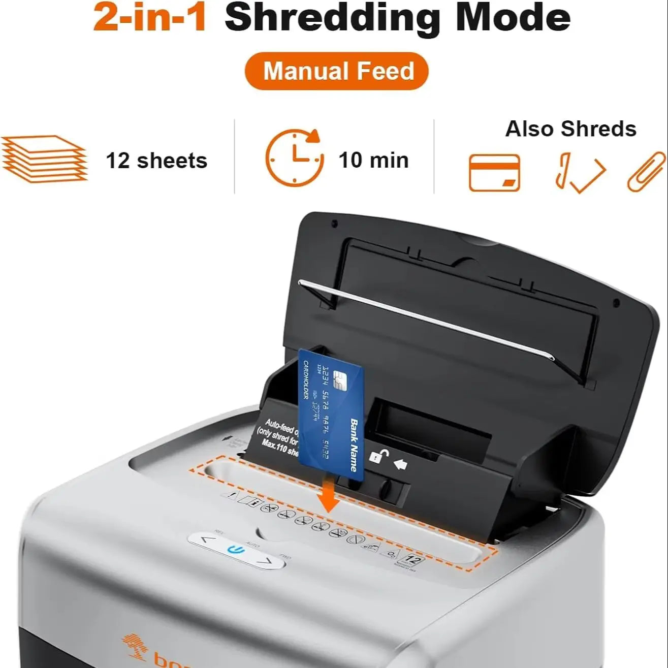 Bonsaii 110-Sheet Micro Cut Paper Shredder Auto Feeder Heavy Duty Paper Shredder for Office Use with 6 Gal large Wastebin