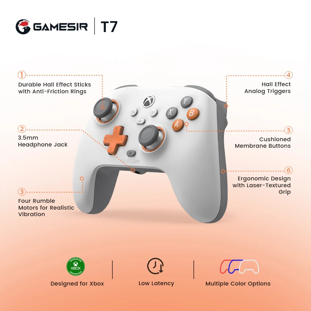 GameSir T7 Wired Xbox Controller for Series X/S & Xbox One | Hall Effect Joysticks & Triggers, Plug-and-Play Gaming
