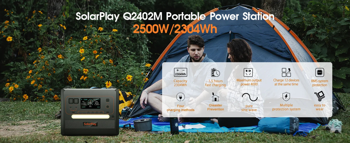 Solar Generator 2160WH 2304WH Long-life LiFePO4 Portable Power Station & 200W Solar Panel  for Home Campervan Up to 2400W Output