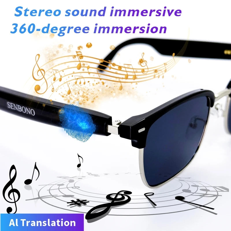 SENBONO Smart Glasses AI Translation Glasses 100+ Languages Real-time Translation Bluetooth Music Built-in Mic & Speakers