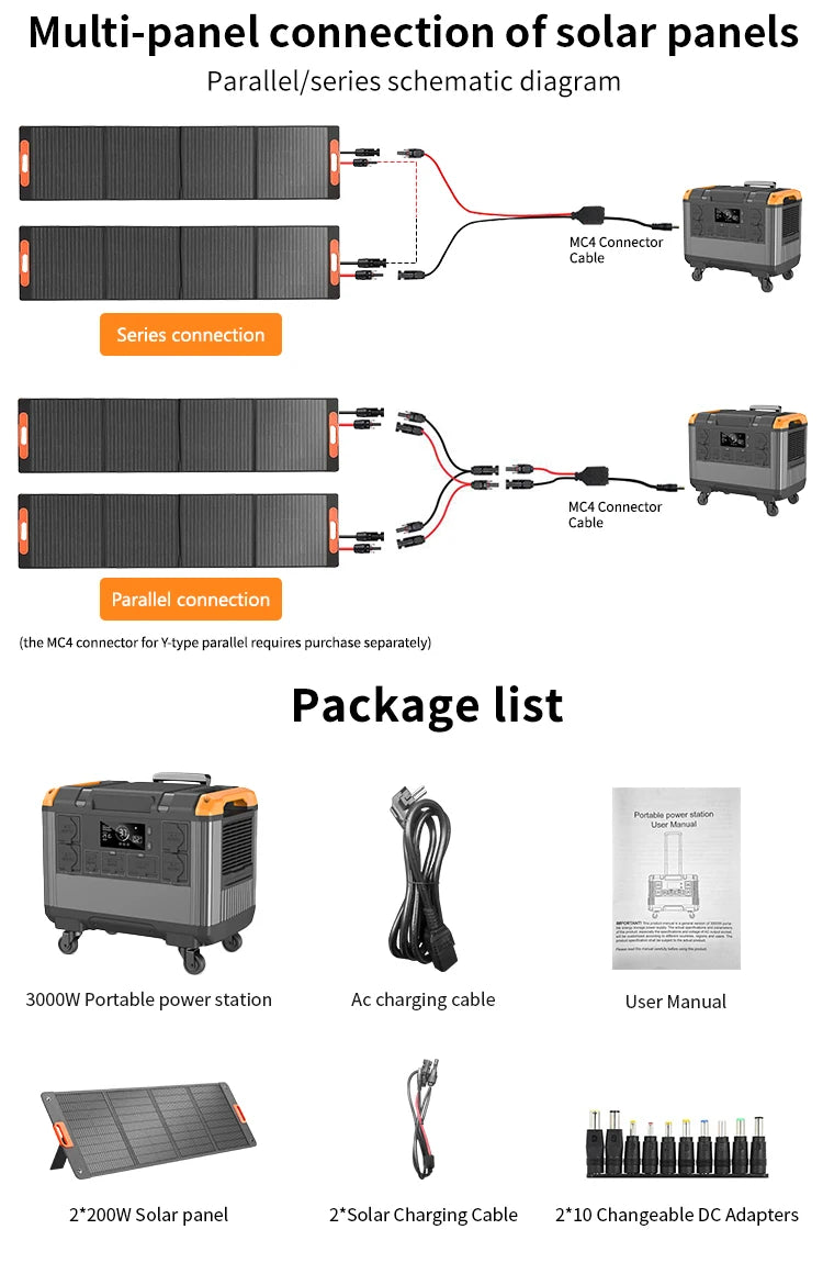 （Fast Delivery）3000w Portable Power Station Portable Generator 2400w 1200w 600w With Solar Panel (multiple options) Camping