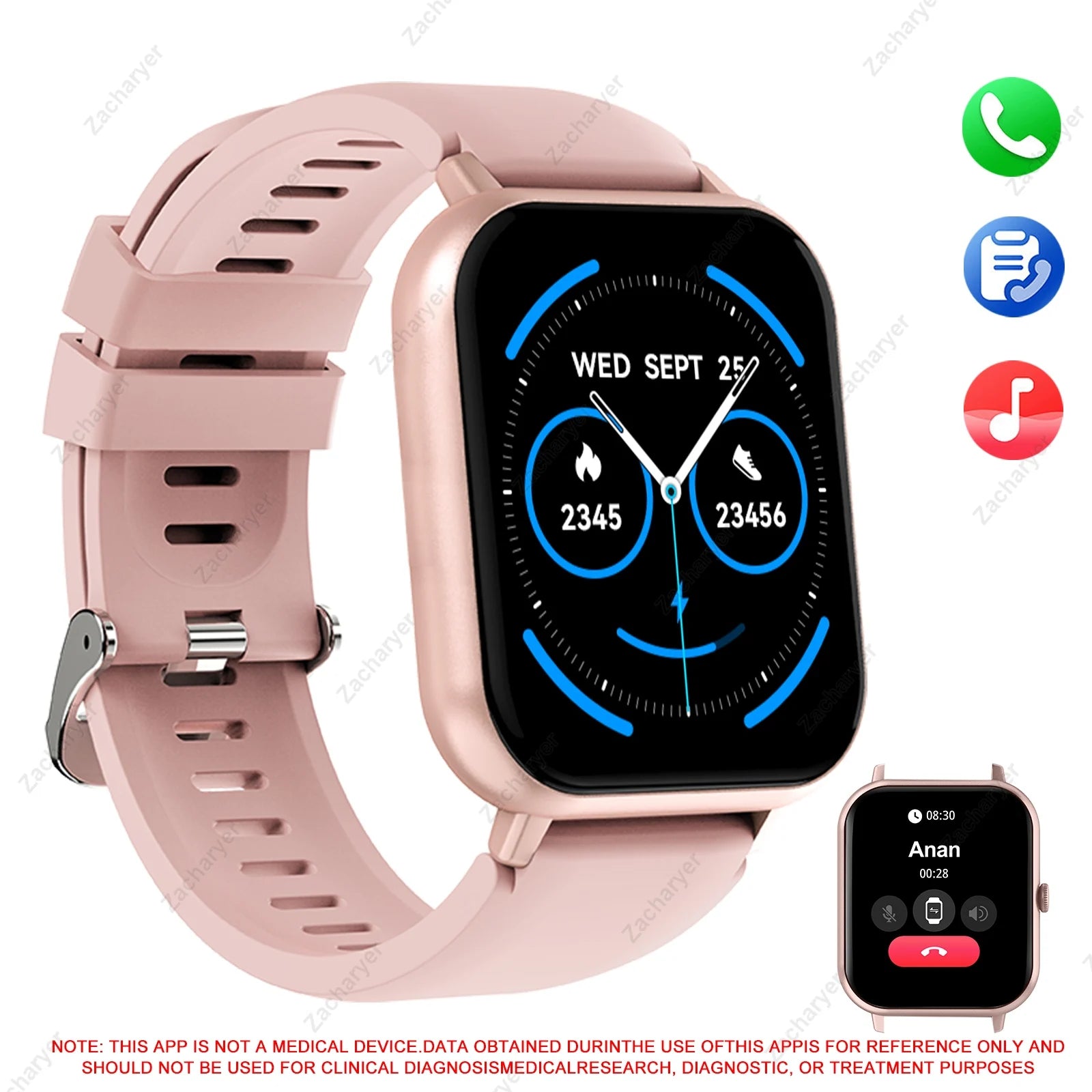 Smart watch, wireless calling/dial, multi-Sport mode, calling reminder and rejection, SMS reminder, for iPhone/Android