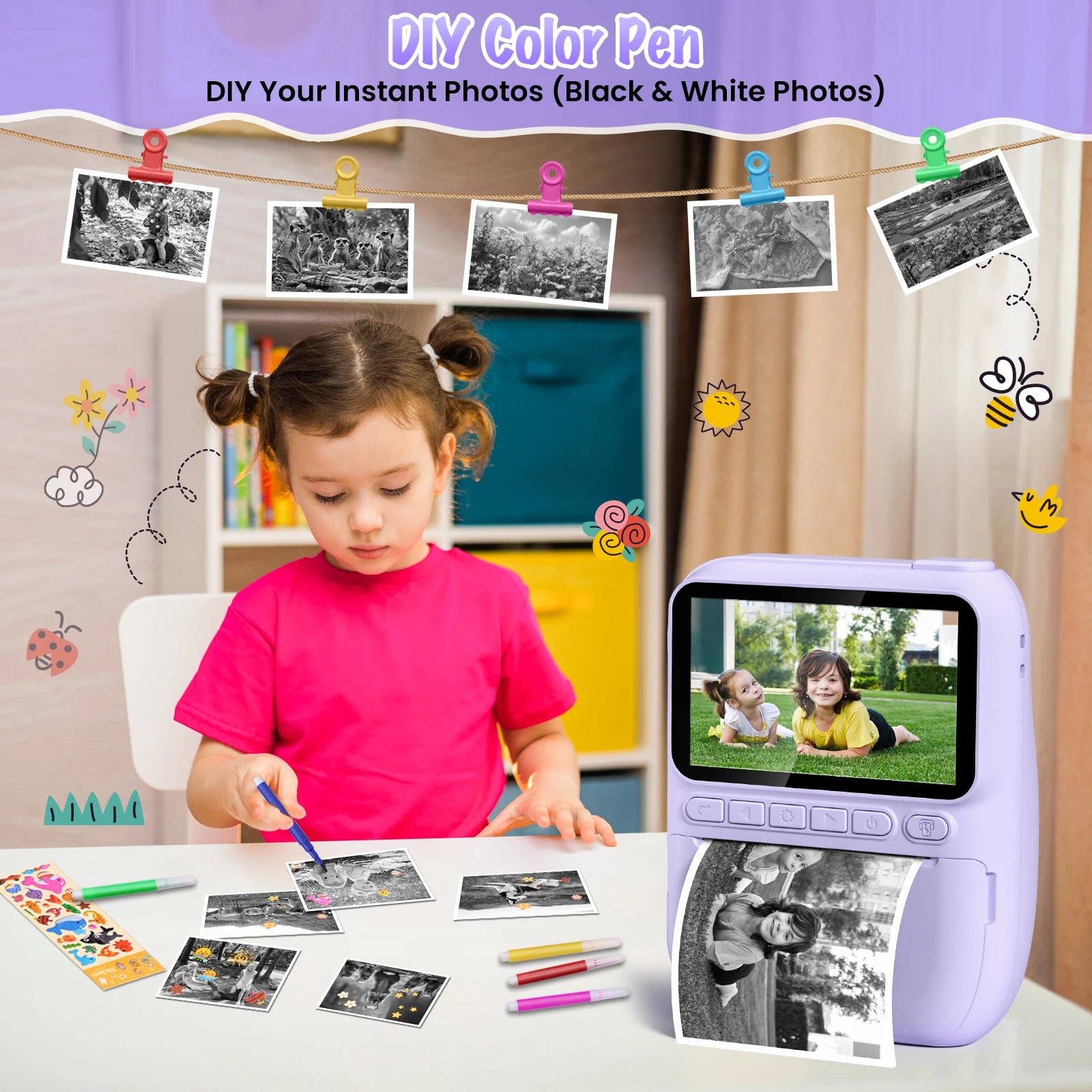 Instant Print Camera for Kids, 3.0" Kids Camera for 6-12 Year, 32MP HD 1080P Digital Camera with 3 Rolls of Printer Paper