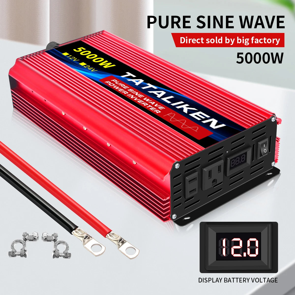 1000W/22000W/3000W/4000W 2 Sockets  Household Car Inverter DC12V to AC110V Pure Wave String 60HZ