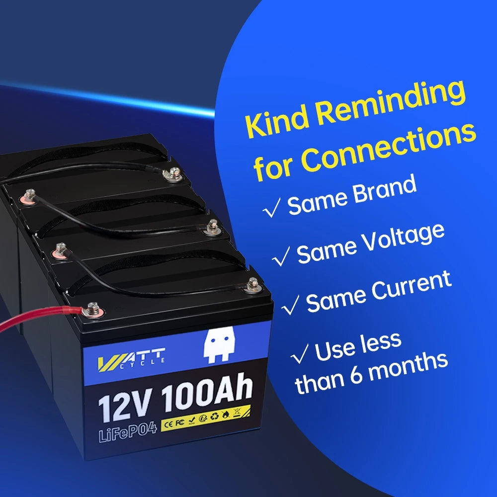 Wattcycle 12V 100Ah LiFePO4 Battery Packs Grade A Cells Rechargeable For Outdoor / Home Storage Lithium Iron Phosphate Batteries