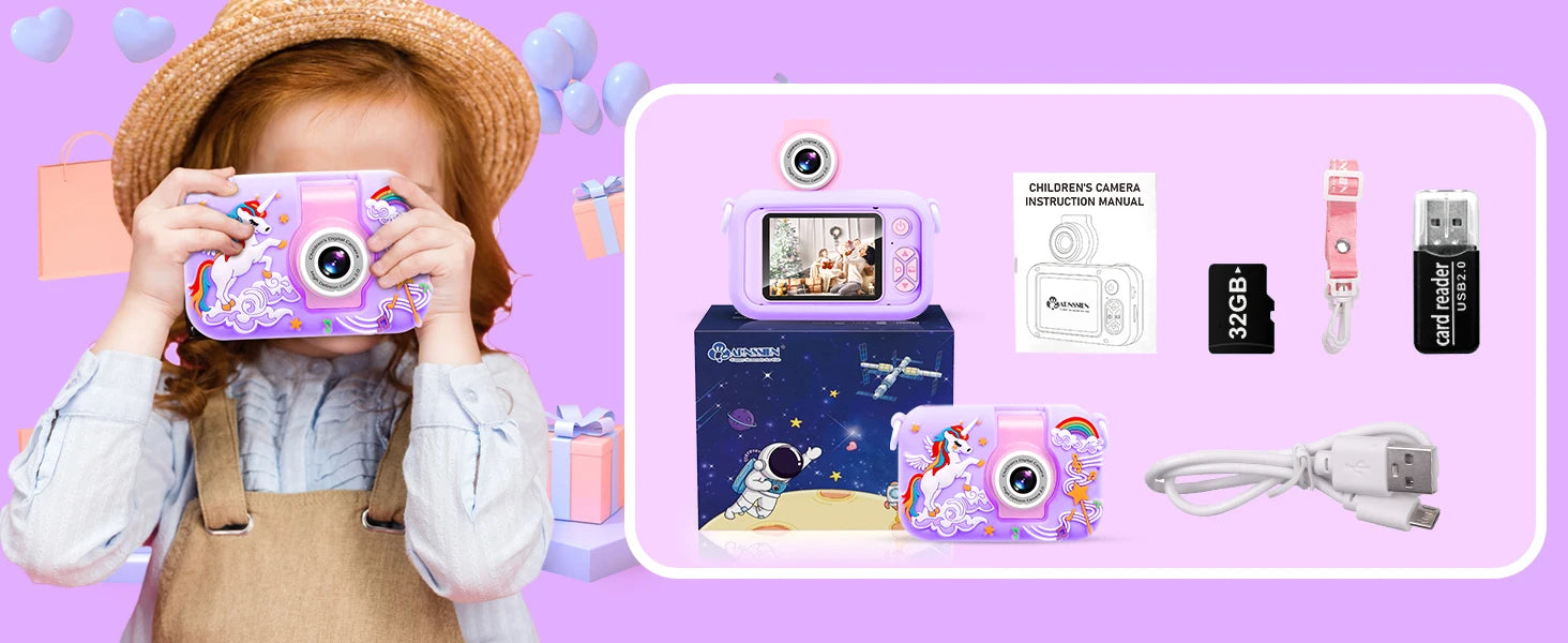Kids Camera,ARNSSIEN 180° Flip Lens Camera for Kid,2.4in IPS LCD Digital Camera with Silicone Case,Child Selfie Camera for 3 4 5