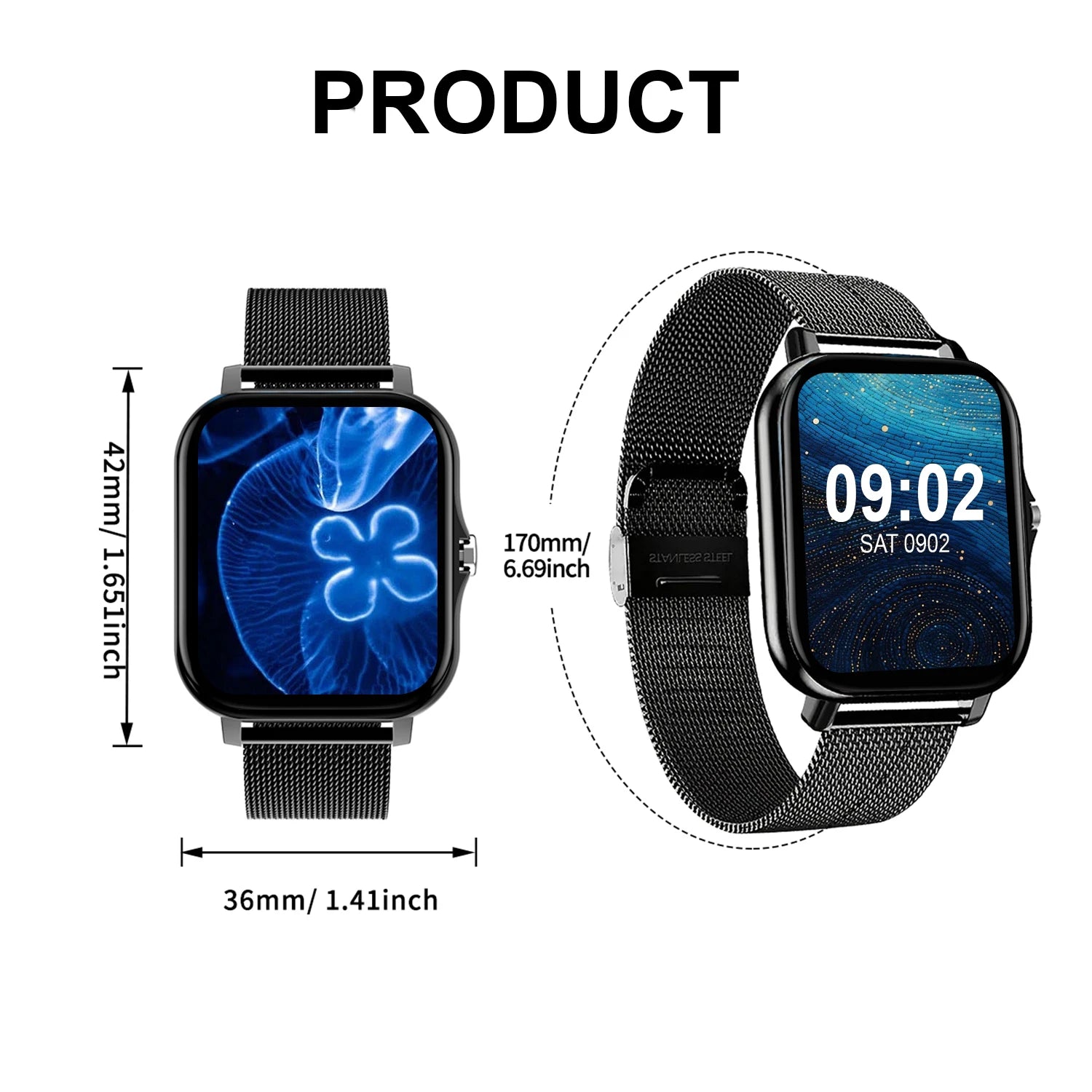 Smartwatch, multi-sport mode, call reminder/rejection, message reminder view, unisex, suitable for Android and iPhone
