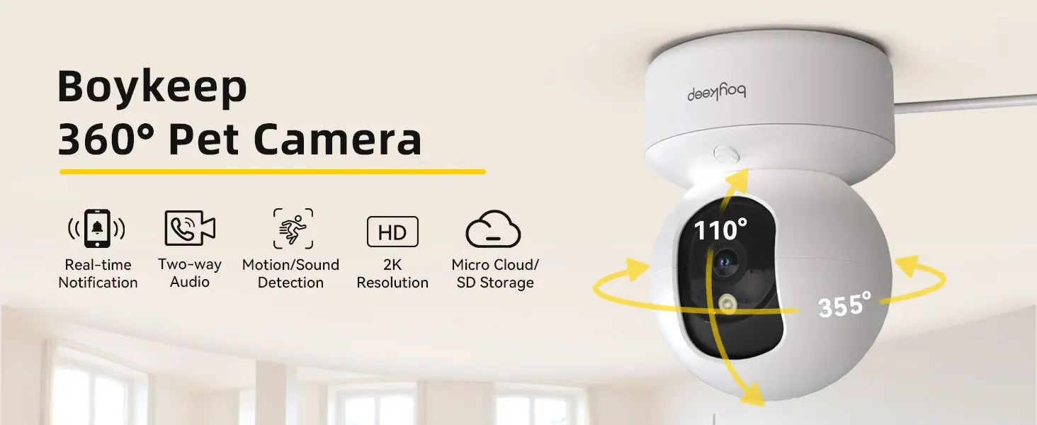 BoyKeep 2PCS Upgrade Camera Pet & Baby Surveillance Motion Capture 5G/2.4GHz, View Remotely 360° Night Vision Pan & Tilt 2-Way A