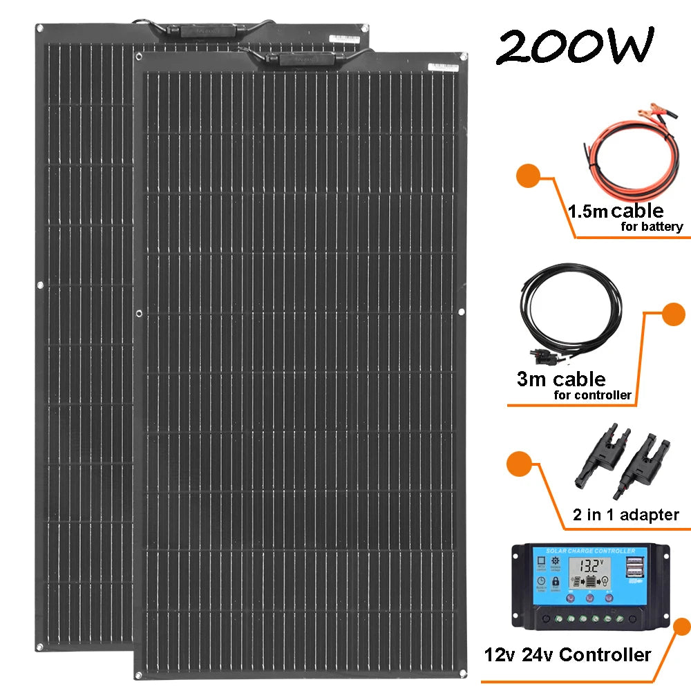 XINPUGUANG Flexible Solar Panel OR Monocrystalline Solar Battery Charger Kit Off- Grid System 1000W, 600W,400W,200W,100W