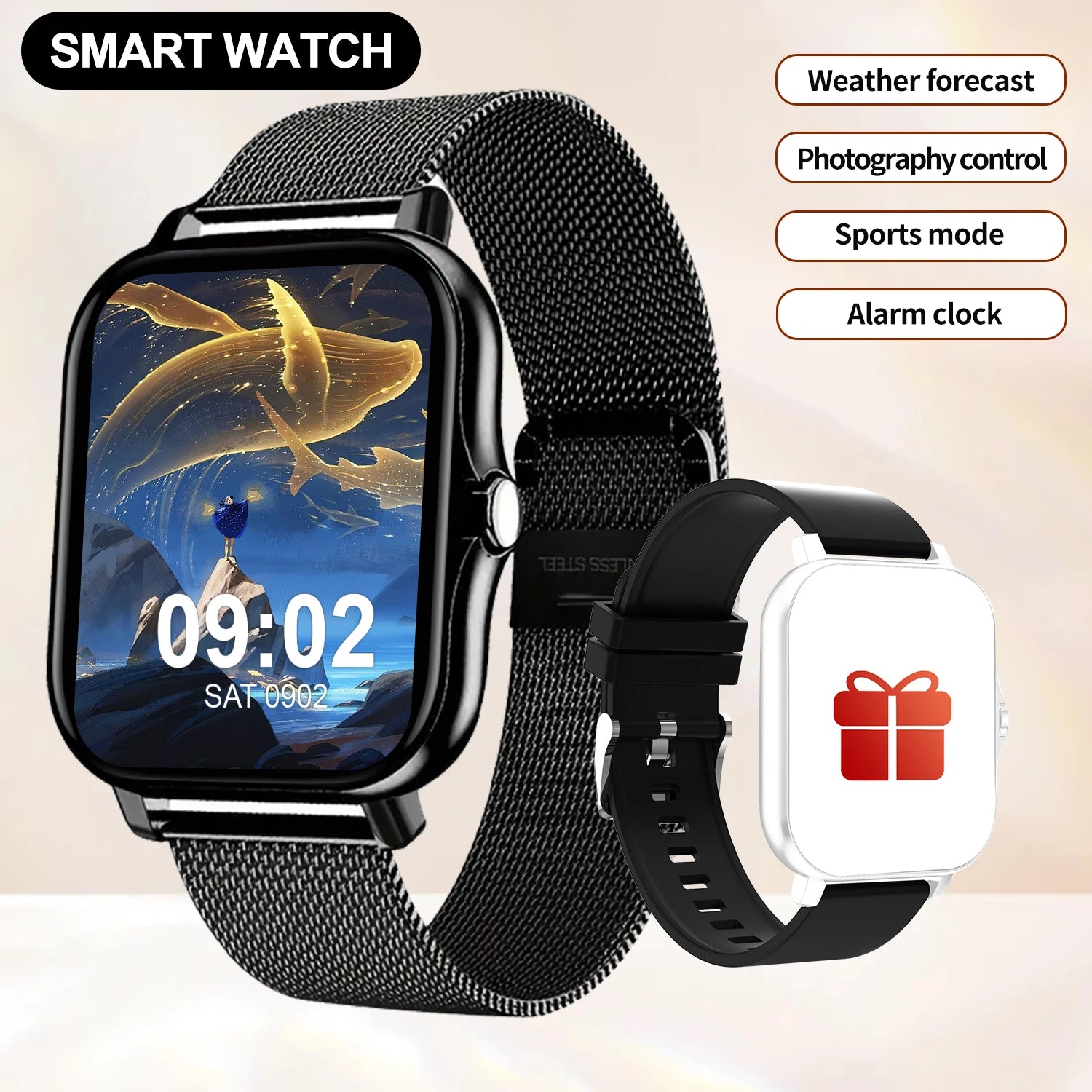 Smartwatch, multi-sport mode, call reminder/rejection, message reminder view, unisex, suitable for Android and iPhone