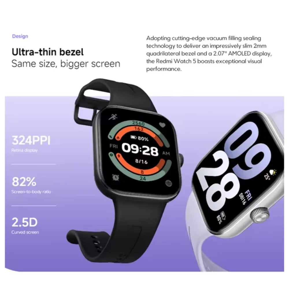 Xiaomi Redmi Watch 5 Global Version 2.07" 60Hz AMOLED Screen Built-in GNSS Bluetooth Call 150+ Sports Modes 24 Days Battery Life