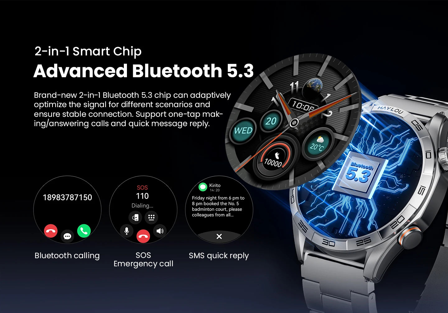 HAYLOU Solar 5 Smartwatchs 1.58'' AMOLED Display 60Hz Smart Watch Voice Calling 24H Health Monitoring Sports Smartwatch for Men