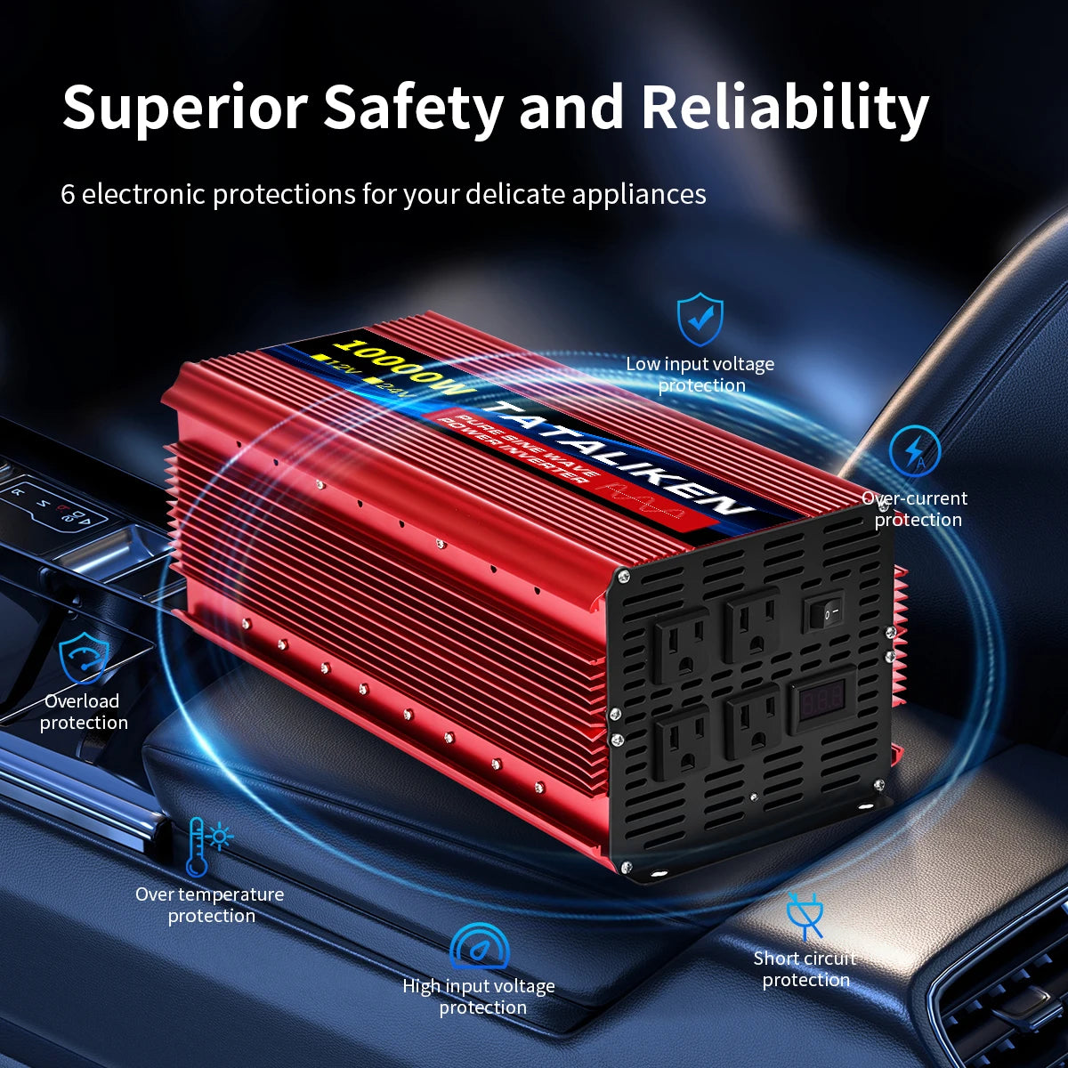 1000W/22000W/3000W/4000W 2 Sockets  Household Car Inverter DC12V to AC110V Pure Wave String 60HZ