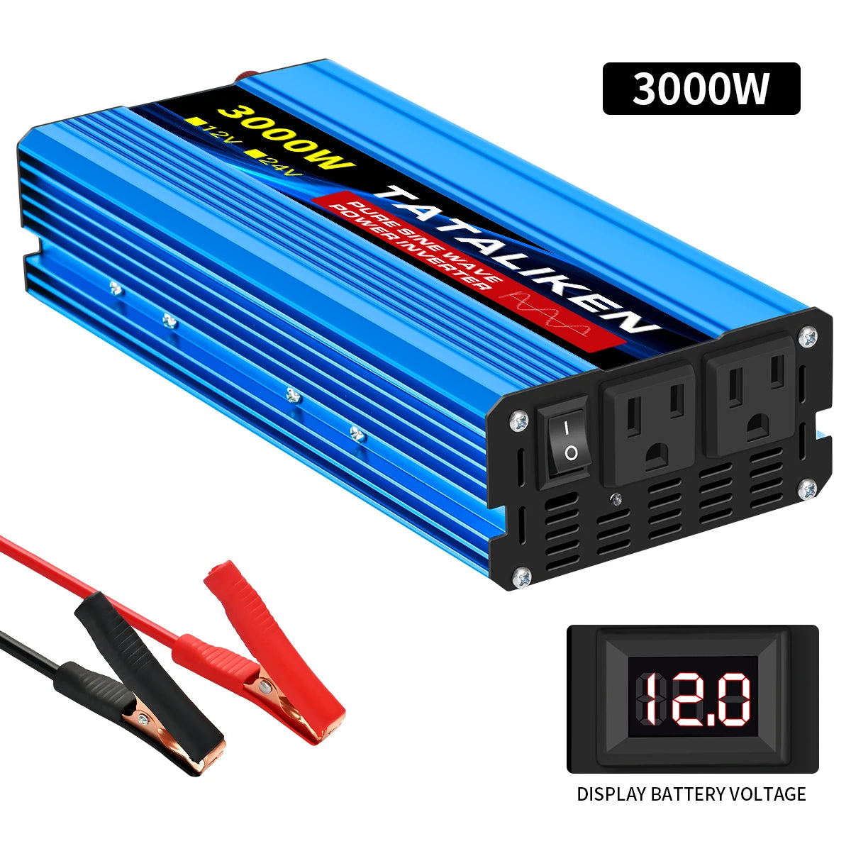 1000W/22000W/3000W/4000W 2 Sockets  Household Car Inverter DC12V to AC110V Pure Wave String 60HZ