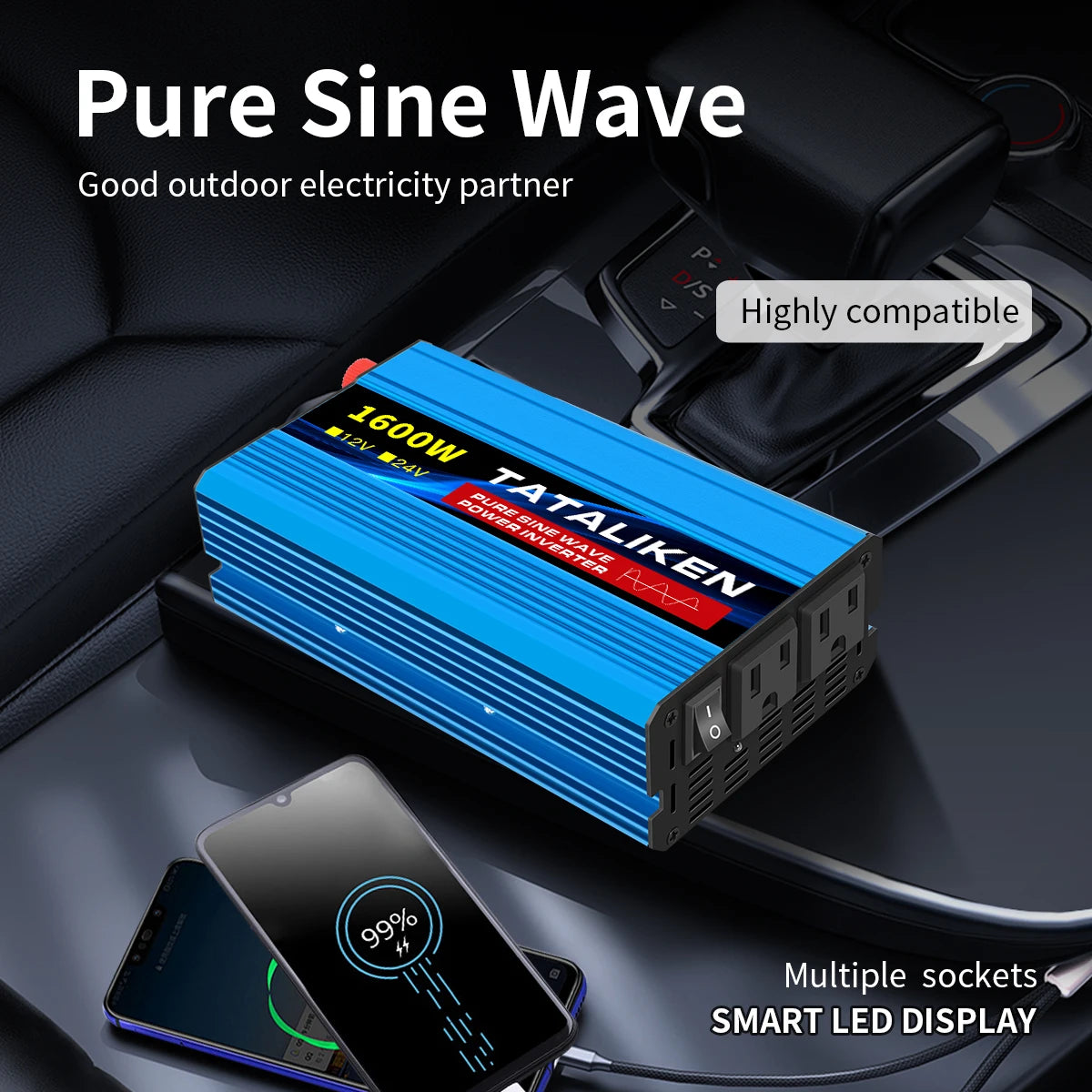 1000W/22000W/3000W/4000W 2 Sockets  Household Car Inverter DC12V to AC110V Pure Wave String 60HZ
