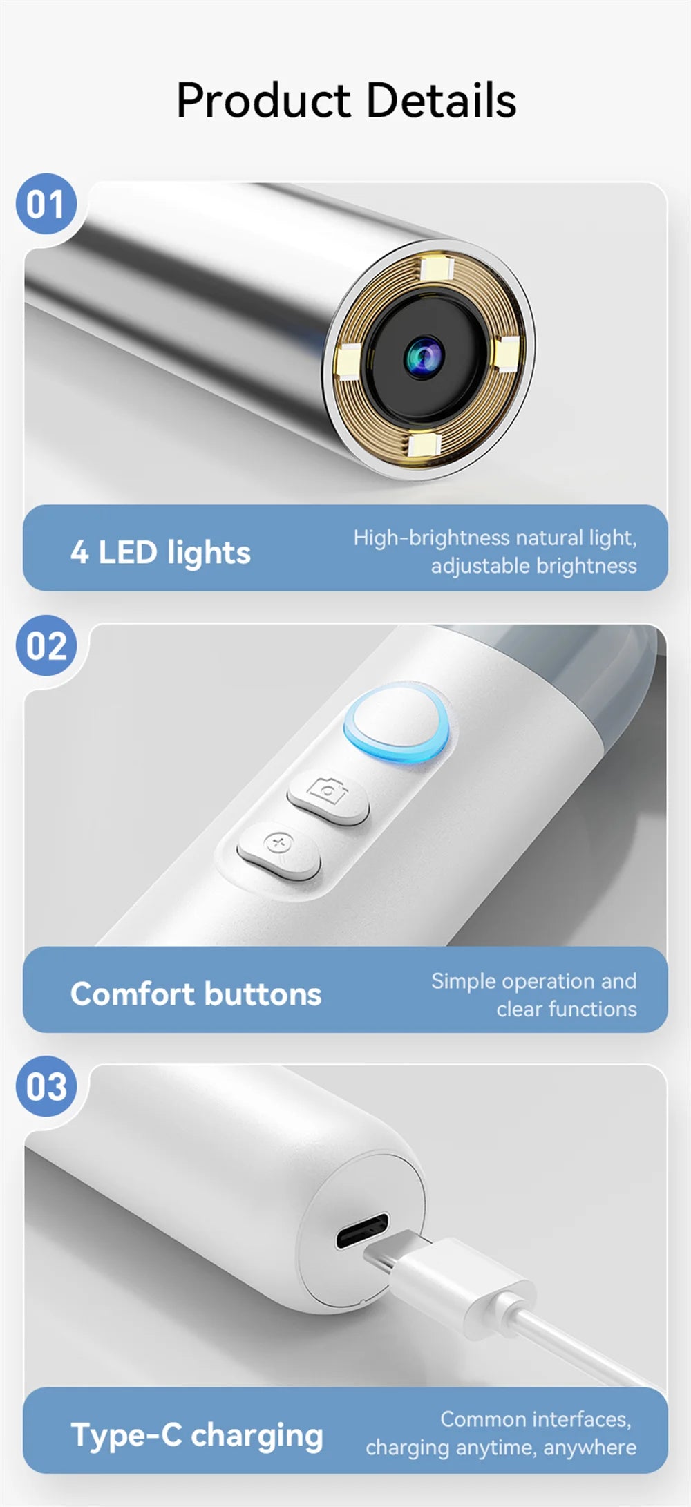 Otoscope Ear Camera with 1.38'' Screen1080P Ear Scope with 4 LEDs Support Photo and Video Ideal Pocket Otoscope for Adults Kids