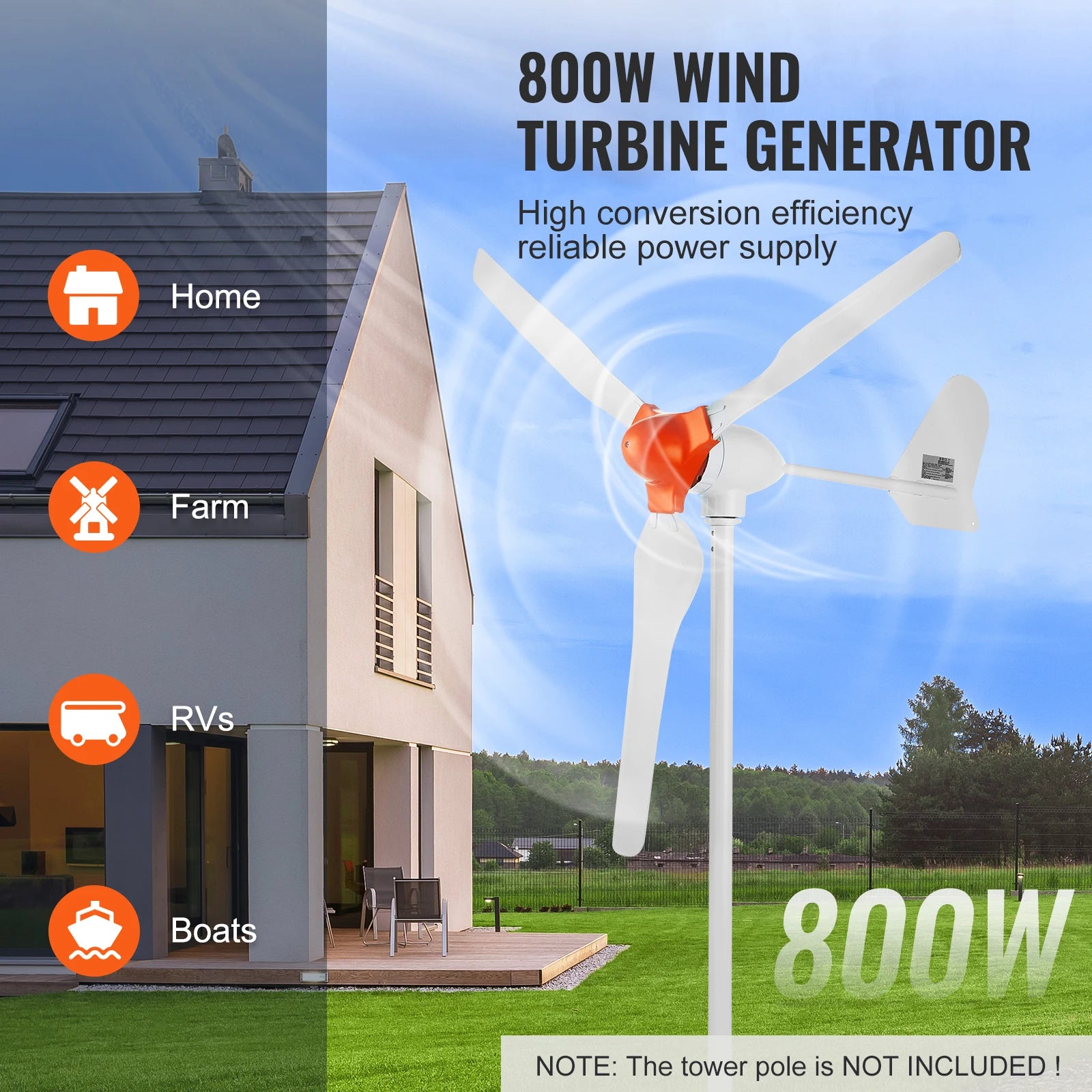 SucceBuy 500W/800W Wind Turbine Generator 12V Wind Turbine Kit Wind Power Generator with MPPT Controller for Home Farm RVs Boats