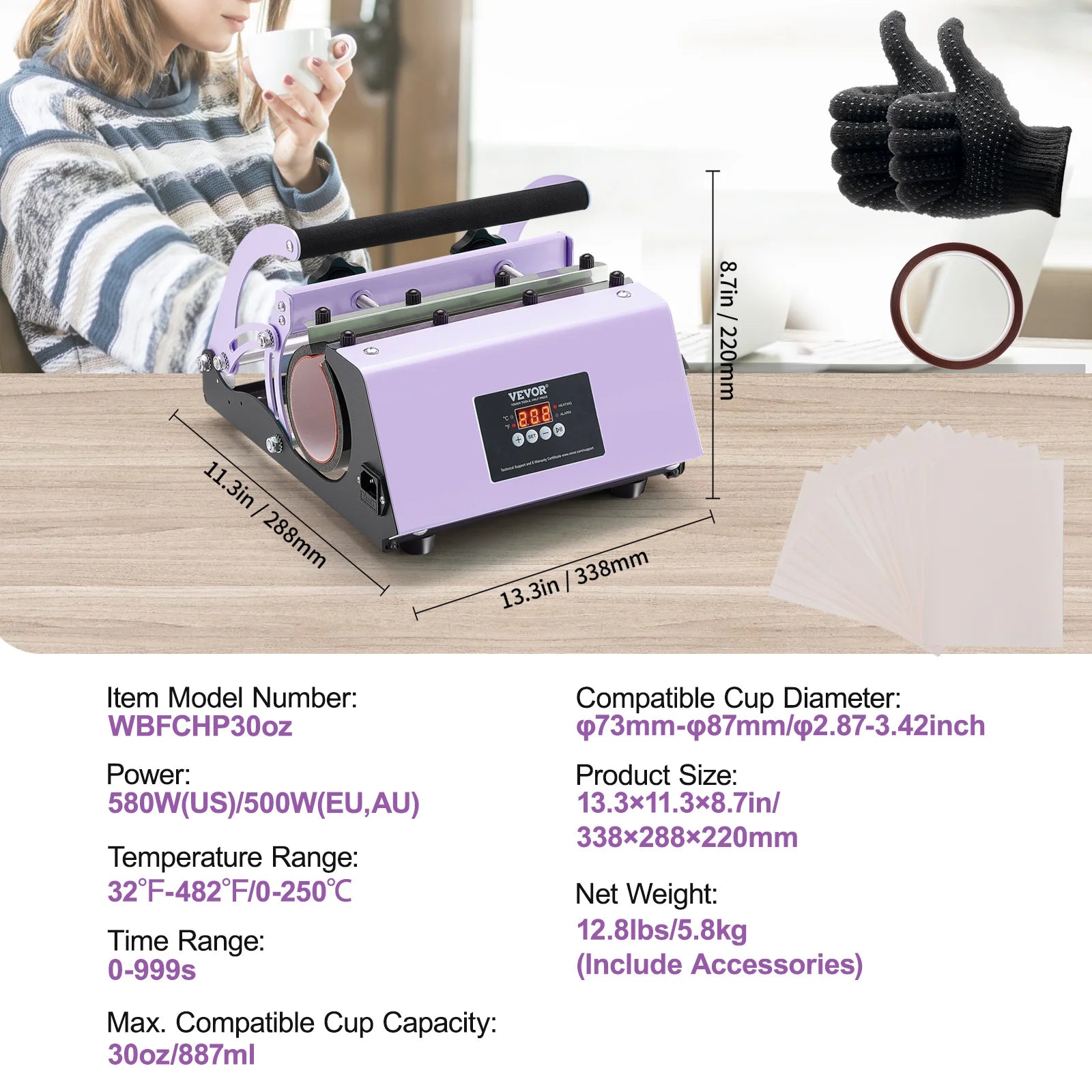 VEVOR Tumbler Heat Press Machine 2 Station Heaters 11-30oz Mug Press Tumbler Press for Sublimation Tumblers Cups and Mug 19.6lbs