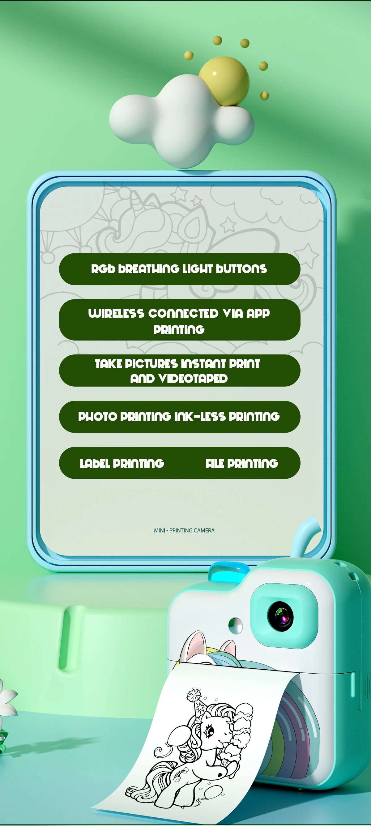 Children Camera Mini Instant Print Digital Camera 32G TF Card Inkless Printing Paper Kids Video Educational Toys For Kids Gift