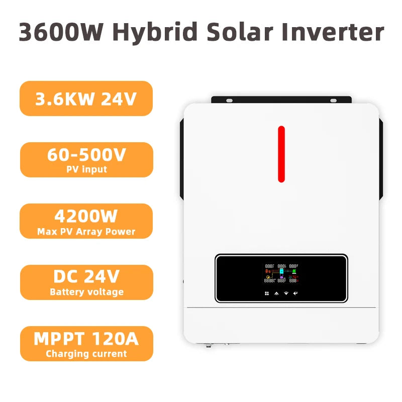 Y&H 4000W/3600W Hybrid Solar Inverter 24Vdc 110V/120Vac Pure Sine Wave Home Inverter with 140A/120A MPPT Solar Controller
