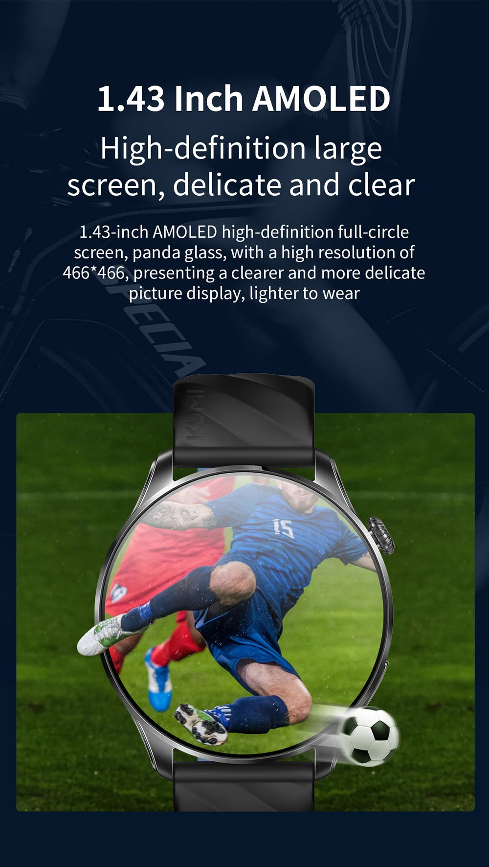 KUMI GW3 Pro Smartwatch 1.43" AMOLED Display IP68 Waterproof Bluetooth 5.2 Fitness Watch Heart Rate Blood Oxygen Tracker