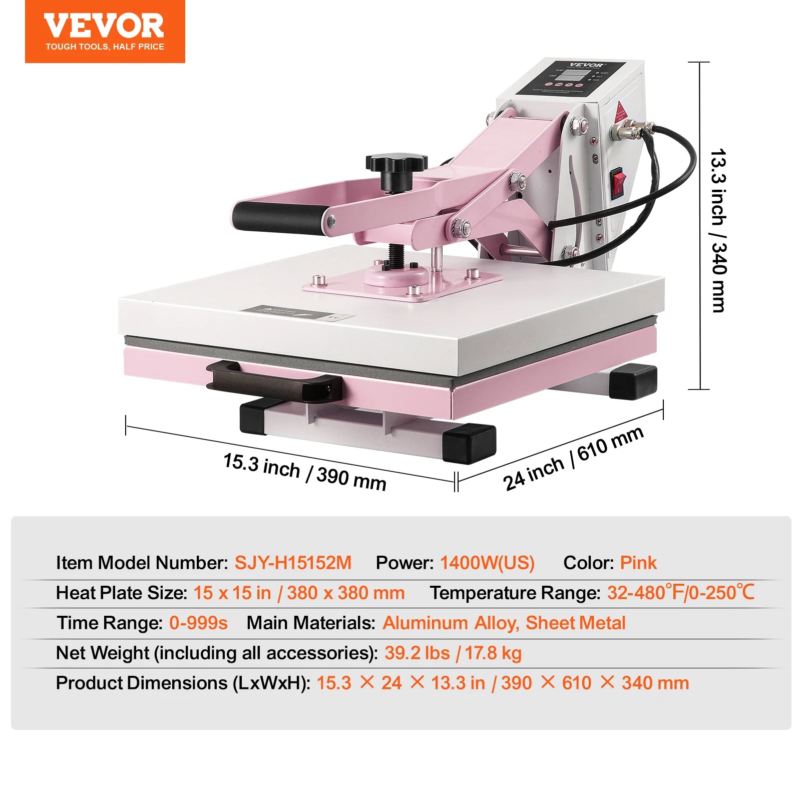 VEVOR Heat Press 15 x 15 in Heat Press Machine, Slide Out Heat Transfer Machine Fast and Even Heating 2-Layer Insulation Cotton