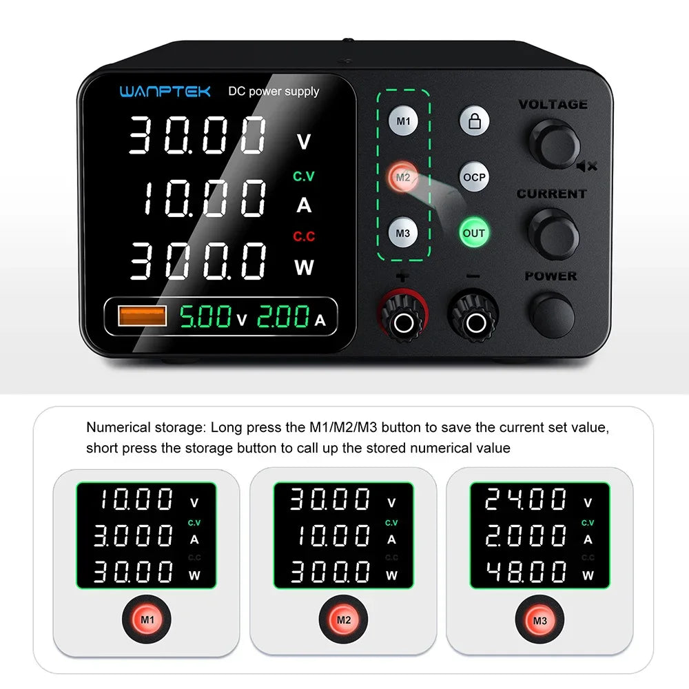 Wanptek Adjustable Lab DC power supply 30V 5A 10A 60V 5A Bench Power Source Stabilized Voltage USB power supply 120V 3A 160V 2A