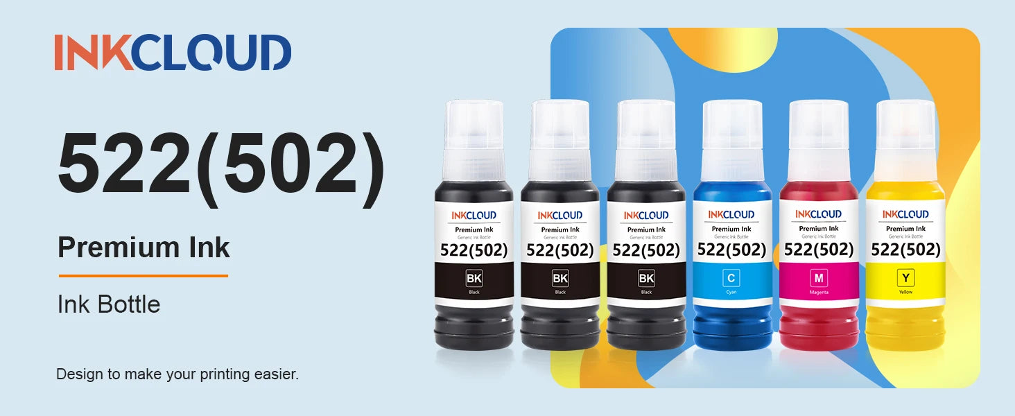 INKCLOUD 522 Ink Refill Bottles Replacement for Epson 522 502 ET-2800 ET-4800 ET-2400 ET-2803 ET-2720 ET-4700 ET-4810 ET-2840