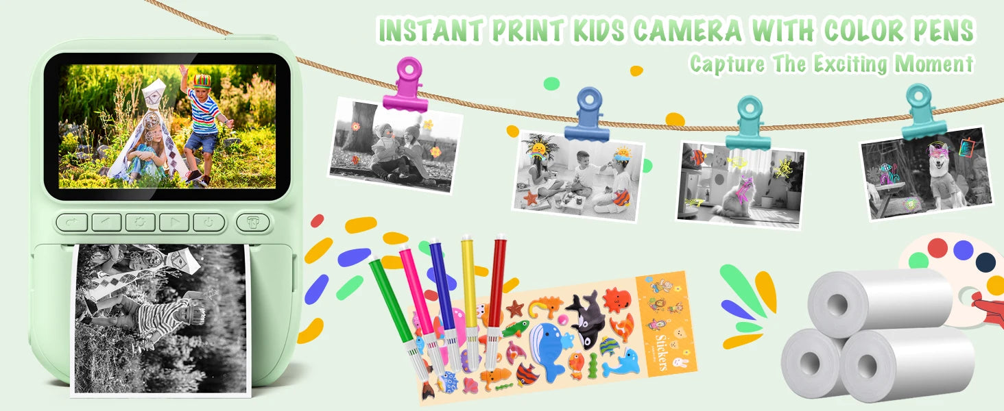 Gofunly Kids Instant Print Camera 3.0" Mini Digital Camera 1080P Portable Video Recorder Gift For 6-12 Years Children