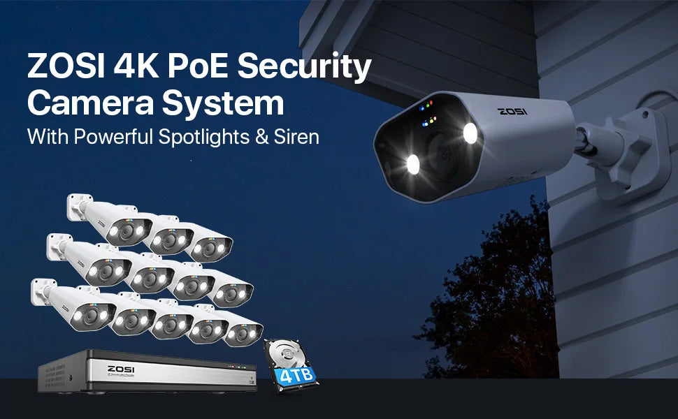 ZOSI 16CH 8MP/5MP PoE Security Camera System AI Person Vehicle Detection 2 Way Audio IP Cam 4K CCTV Video Surveillance NVR Kit