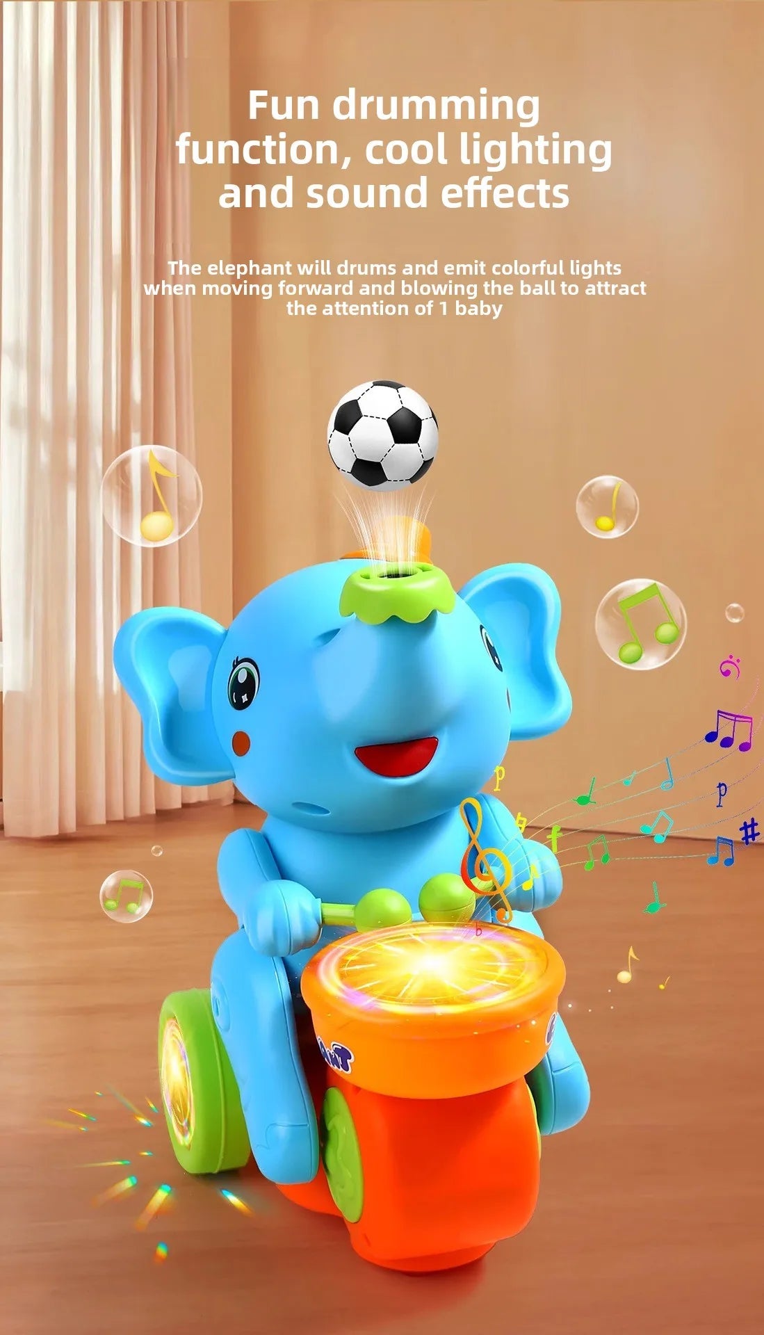 Musical Walking Elephant Drummer Toys for  Kid Musical Toy with LED Light Music Sensory Activity Toys Learning Educational Toys