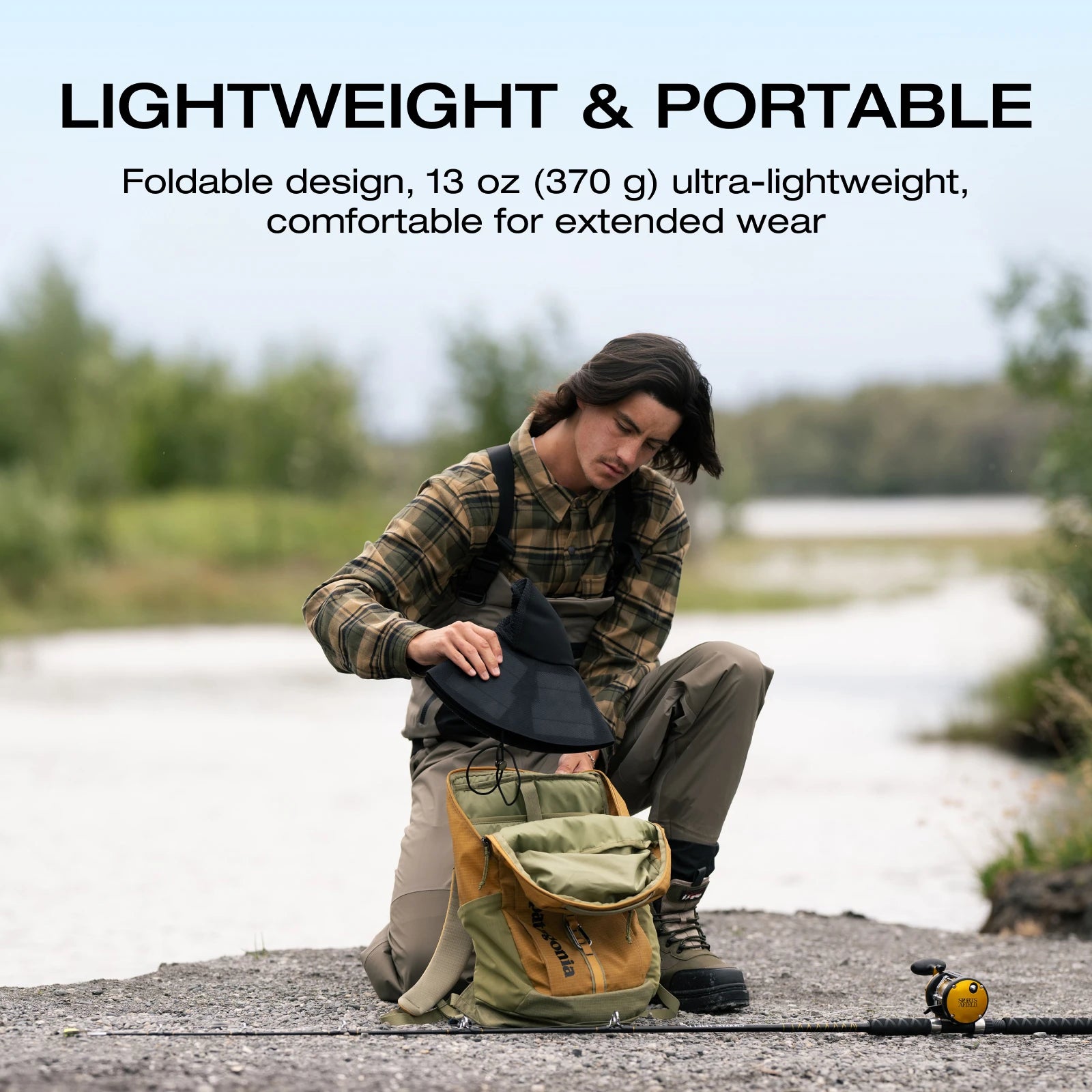ECOFLOW Power Hat, Solar Charging Bucket Fishing Hat, Dual USB-A/USB-C Ports, SPF 50+ Wide Brim Sun Hats, XLarge 24 in, Black